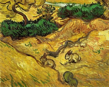  Champ Tableaux - Champ avec deux lapins Vincent van Gogh